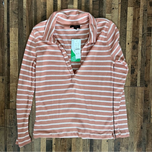 J. Crew Ribbed Polo T-Shirt in Stripe Pink Sz M - Picture 14 of 15